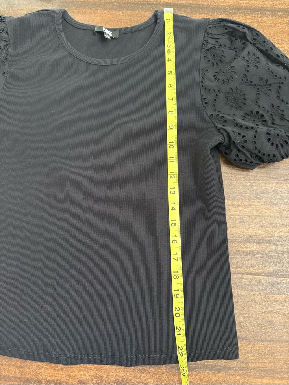 PAIGE Black Eyelet Puff Sleeve Short Sleeve Blouse - Picture 5 of 8